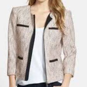 VINCE CAMUTO-White,Pink & Black Zip Front Boho Tweed Blazer Jacket-Size 10